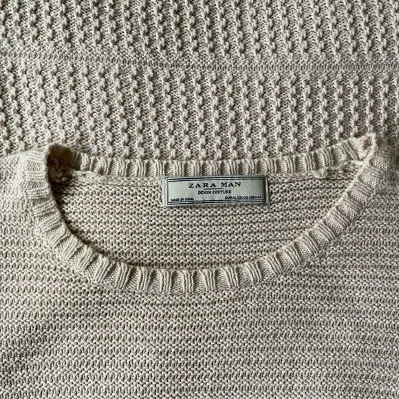 Zara Man Textured Cotton Cream Knit Sweater Size Xl - Picture 3 of 6